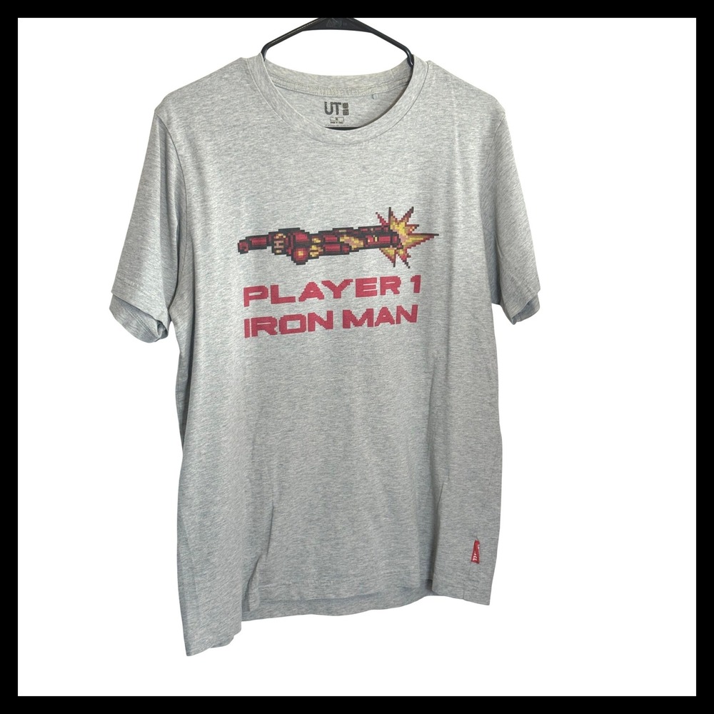 Uniqlo UT Marvel Iron Man Player 1 Pixel Art Graphic T-Shirt Gray Mens M 422557
